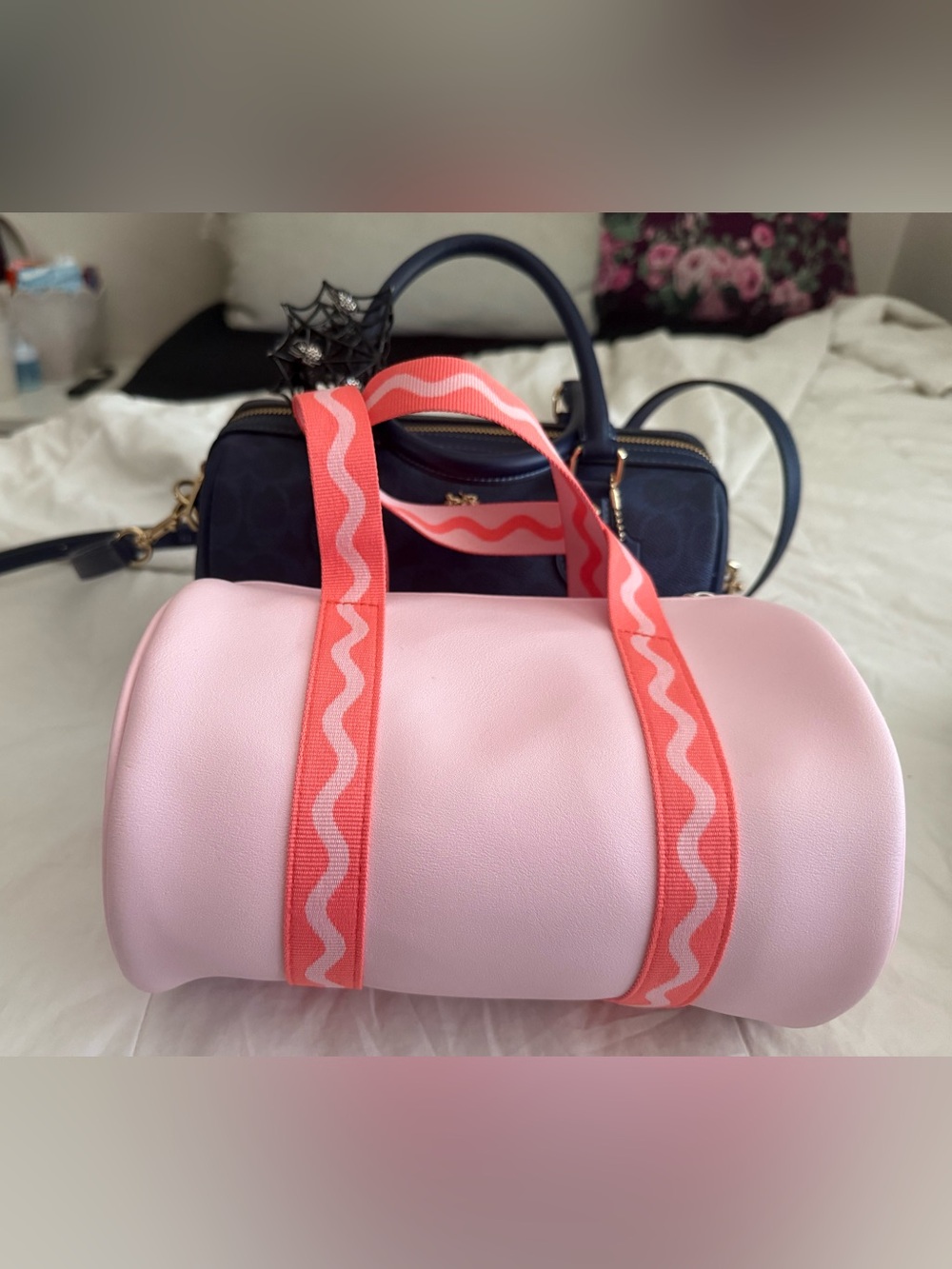Bath and body works Pink Barrel Duffel Bag with Coral Strap -